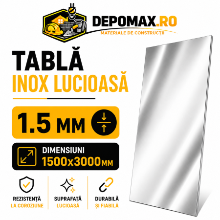 Tabla inox lucioasa BA, 1.5 x 1500 x 3000 mm, 4.5 mp